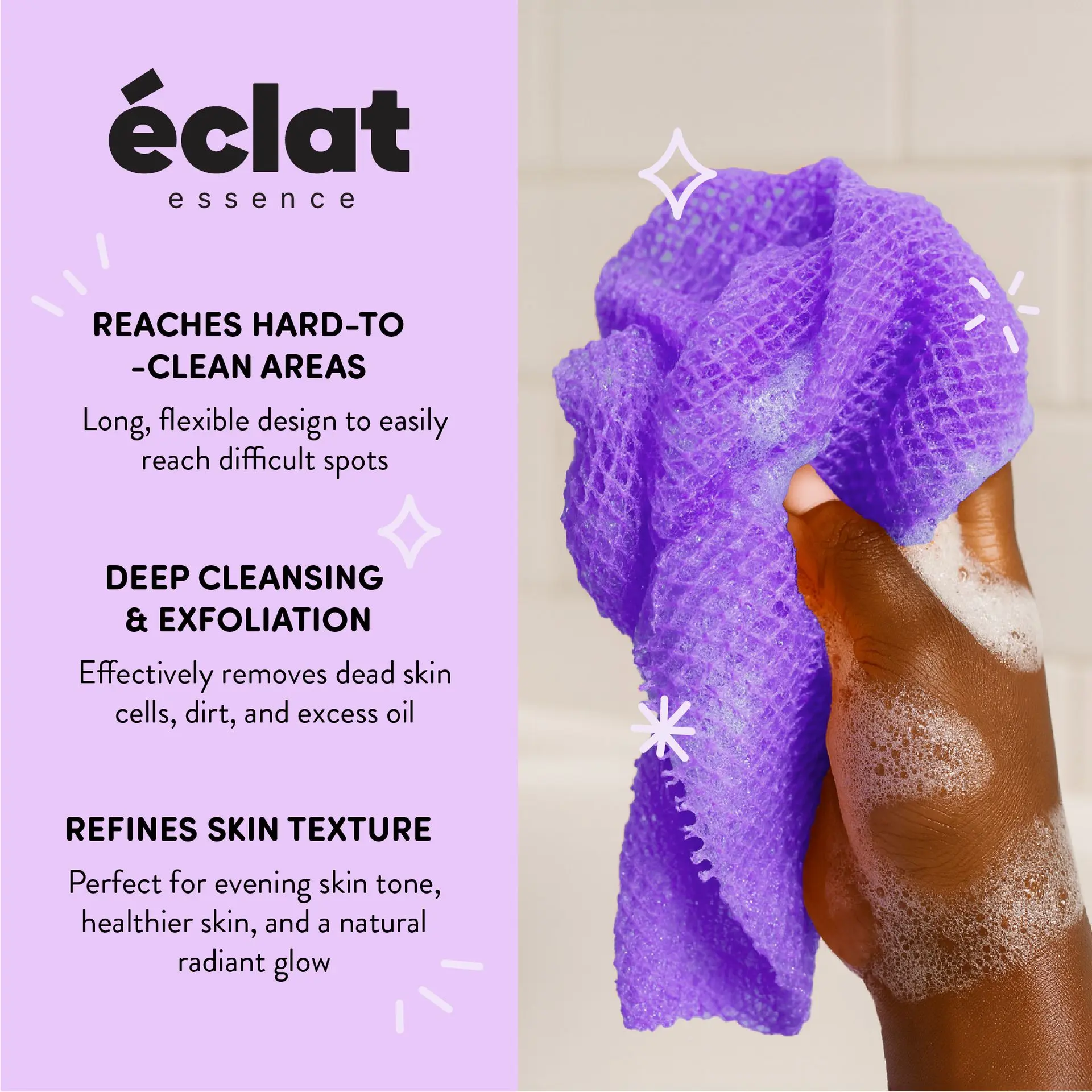 éclat African Bath Net Long Sponge – 1pc/ 3pcs Exfoliating Skin Smoother Shower Body Scrubber - Image 13