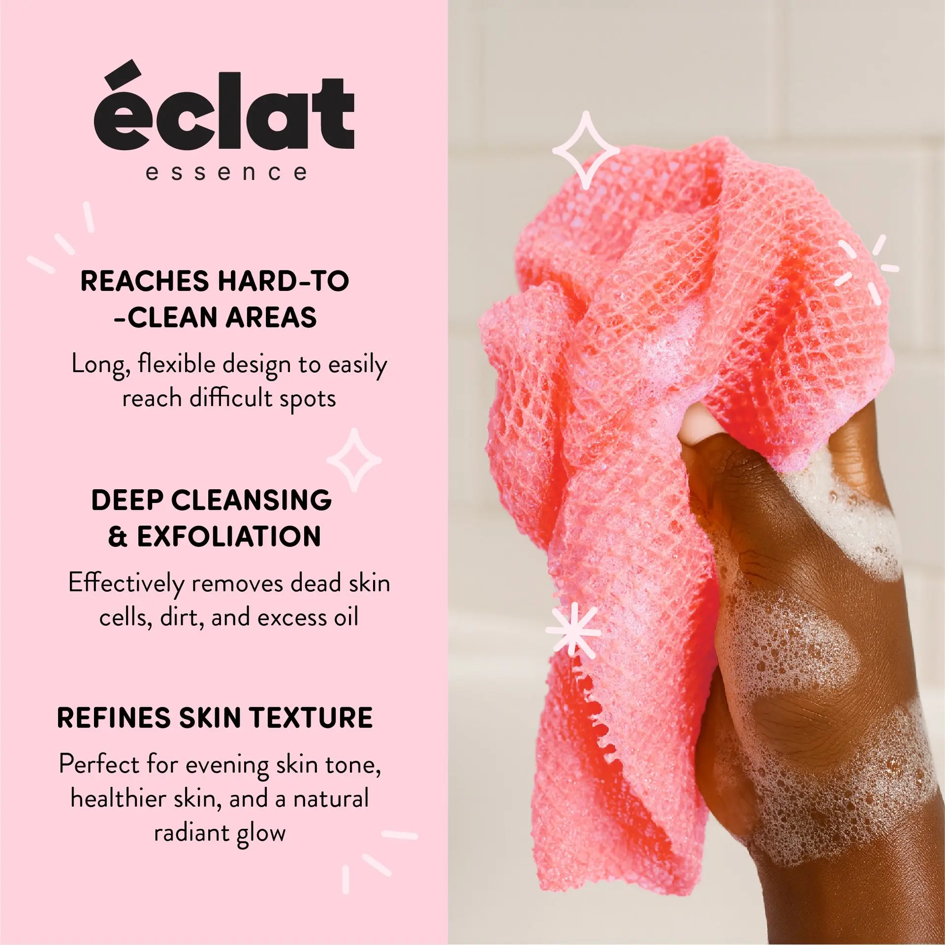 éclat African Bath Net Long Sponge – 1pc/ 3pcs Exfoliating Skin Smoother Shower Body Scrubber - Image 21