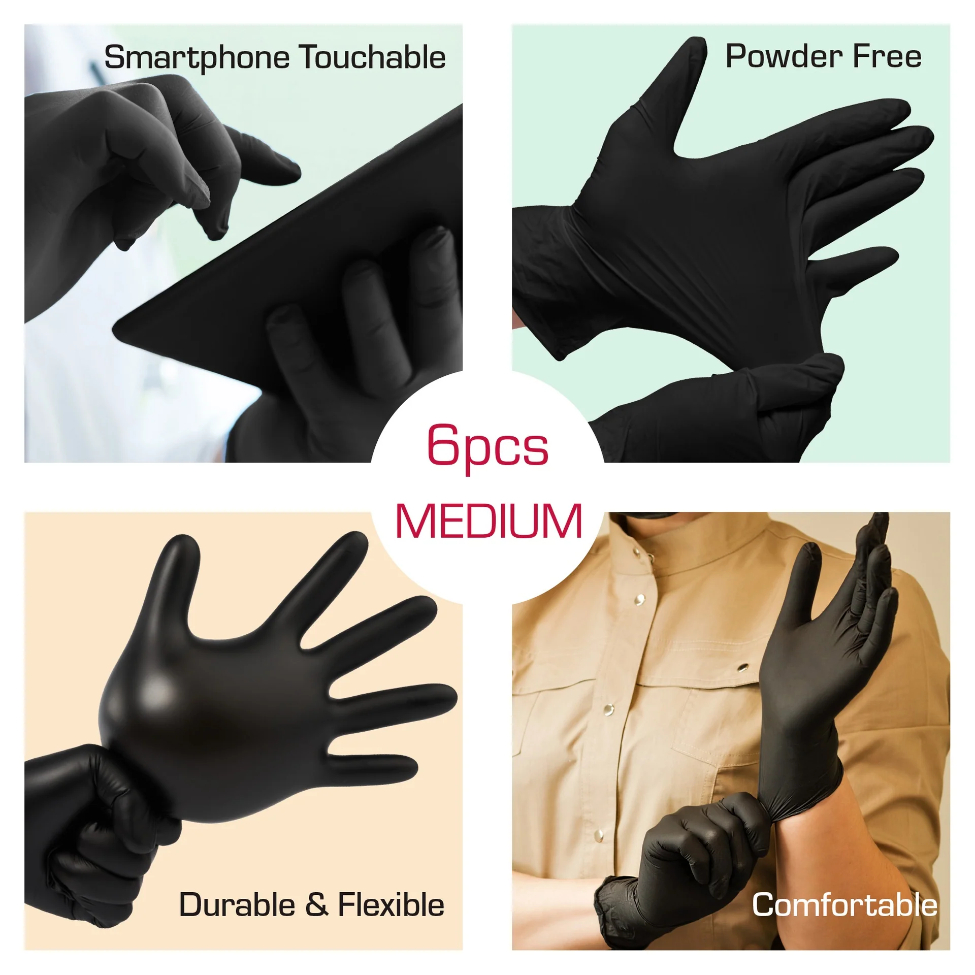 RED by KISS Black Latex Gloves (6pcs) - Image 8